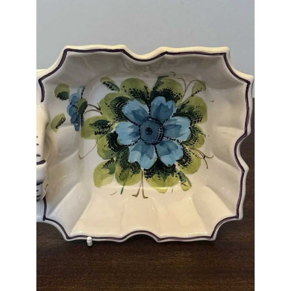 Italian Ceramic Divided Serving Dish Hand Painted Floral Bowl Made in Italy VTG